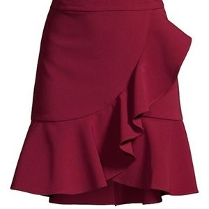 COPY - Alice + Olivia Women's 6 Lani Overlap Side Ruffle Mini Skirt Tulip Hem B…